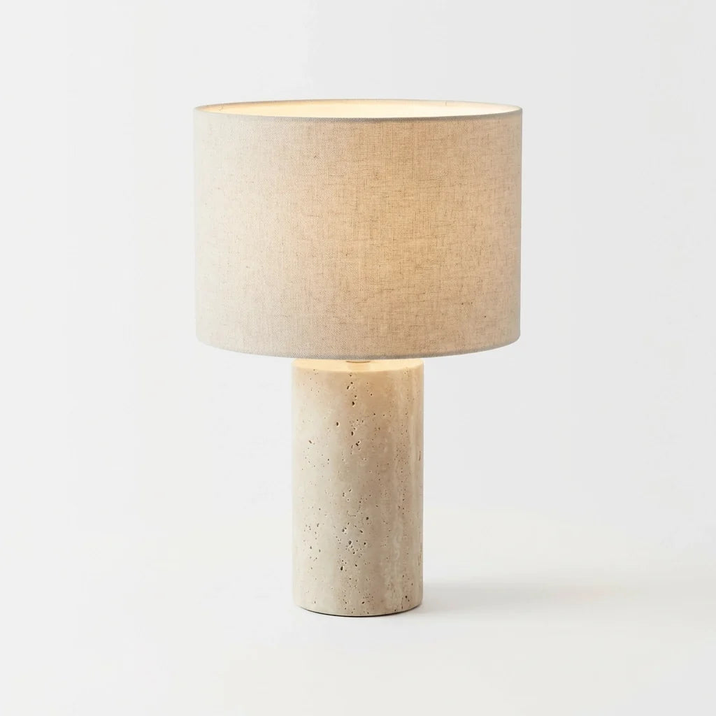 Cylindrical Base Table Lamp - Neutral Textured Shade