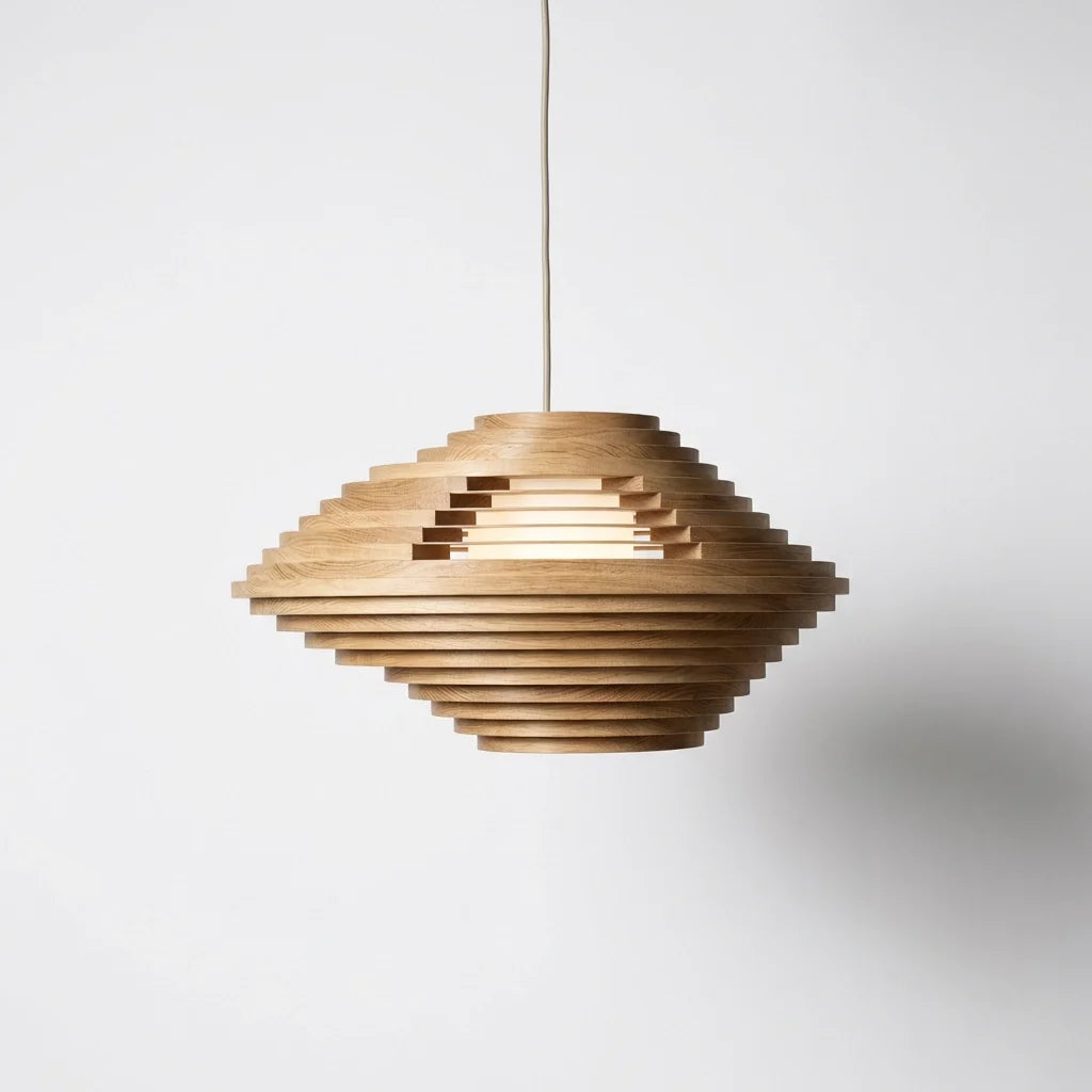 Geometric Wooden Pendant Light - Layered Dome Ceiling Lamp