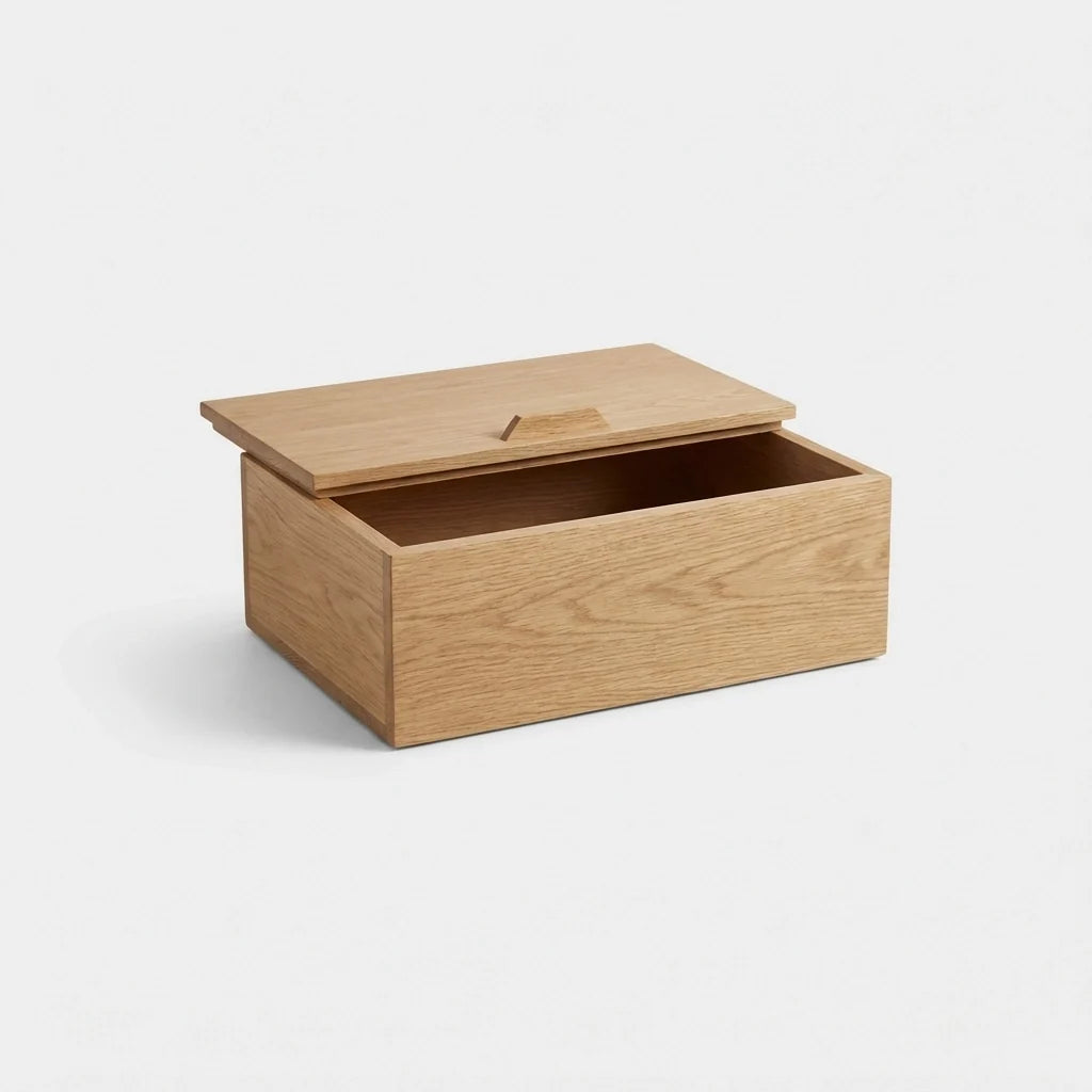 Wooden Rectangular Storage Box with Hinged Lid
