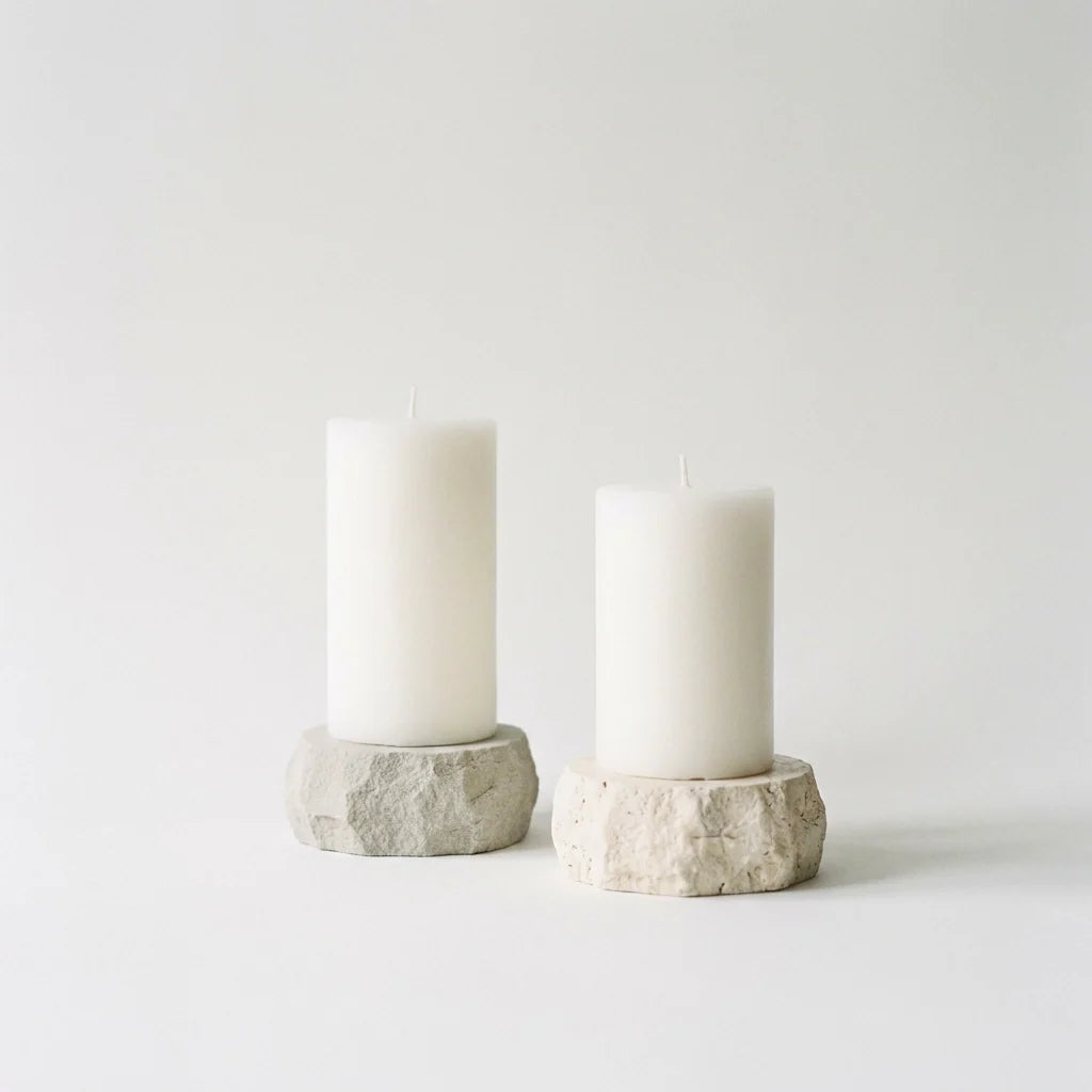 Freestanding Round Base Candle Holder - Stone Texture