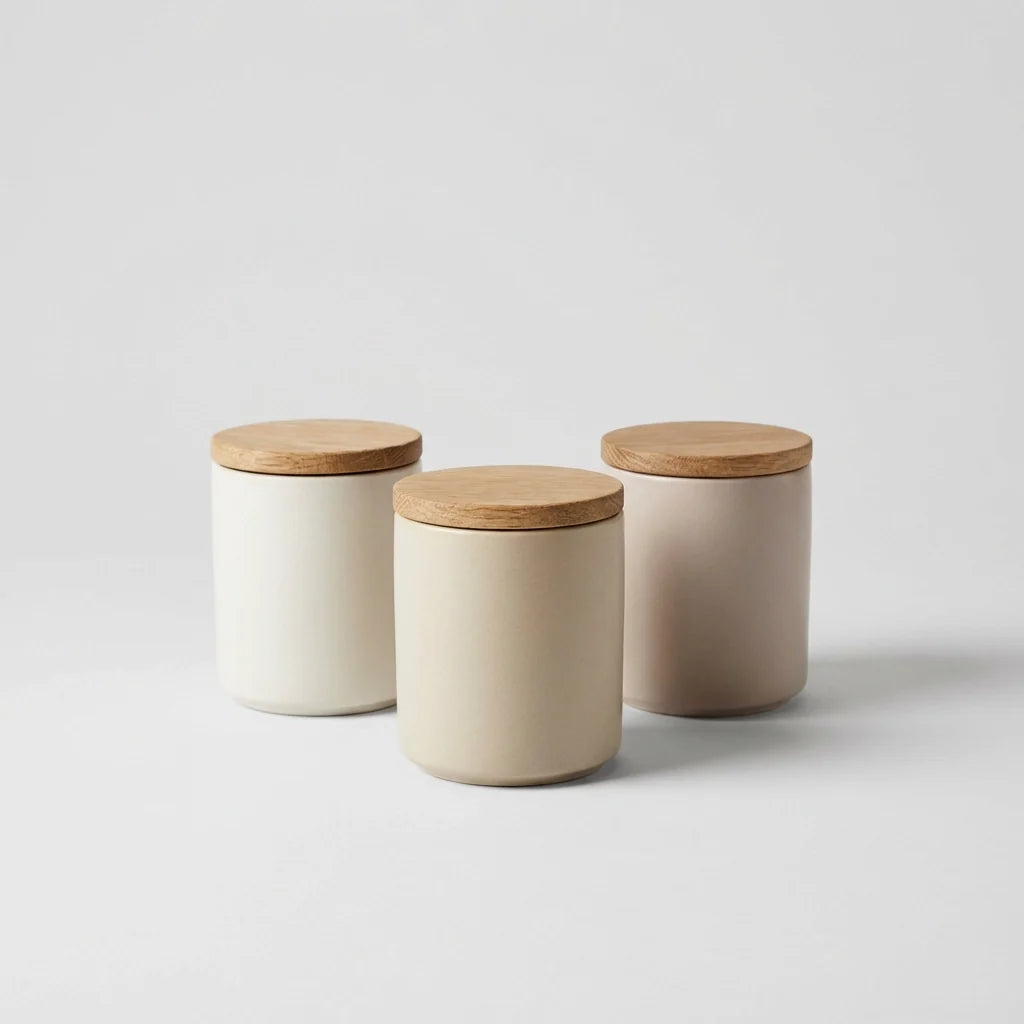 Cylindrical Storage Jars with Wooden Lids - Pantry Set