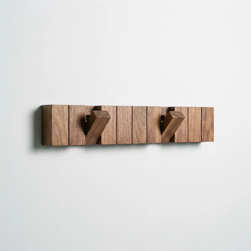 Wooden Wall Mounted Coat Rack with Foldable Hooks